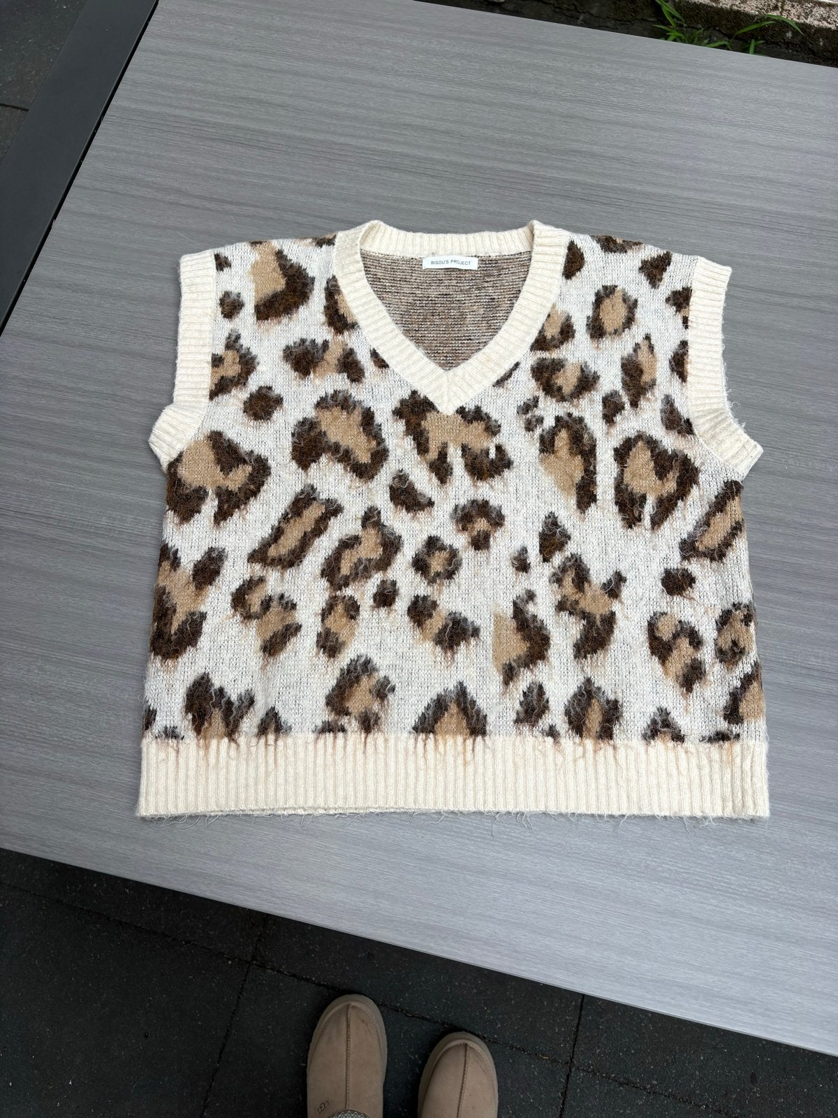 Bisou's Project Leopard Print Trui Vest, Ophalen of Verzenden, Gedragen, Maat 38/40 (M), Beige