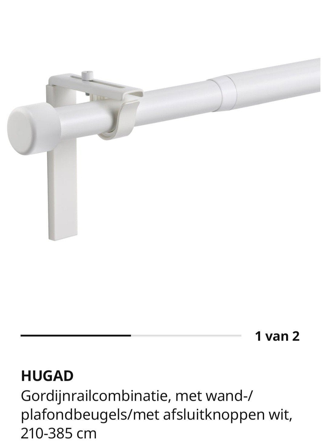 Gordijnrailcombinatie wit, 210-385 cm, Ophalen of Verzenden, Wit