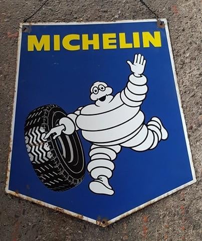 Vintage Michelin Bibendum emaillen reclame decoratie bord, Ophalen of Verzenden, Gebruikt, Reclamebord