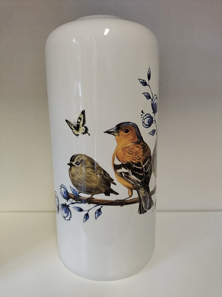 Cilinder vaas bosvogels - Delfts Blauw, Huis en Inrichting, Woonaccessoires | Vazen, -, Wit, -, Aardewerk of Porselein