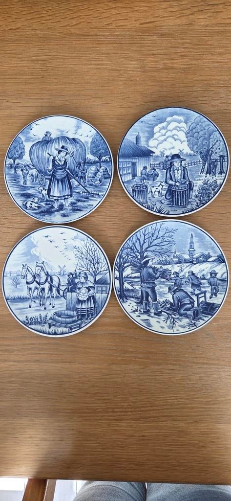 Set van 4 Delfts Blauwe Wandborden - De Vier Jaargetijden, Antiek en Kunst, Antiek | Wandborden en Tegels, Ophalen