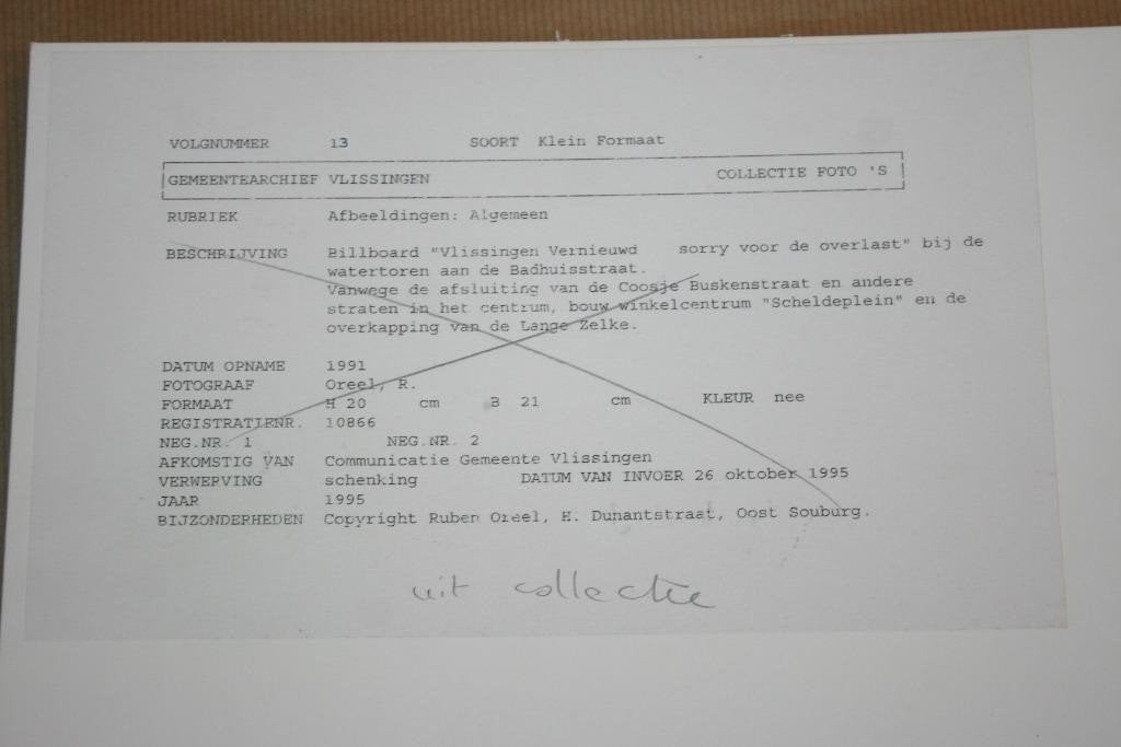 Archieffoto Vlissingen — Billboard Vernieuwing 1991, Ophalen of Verzenden, Gelezen