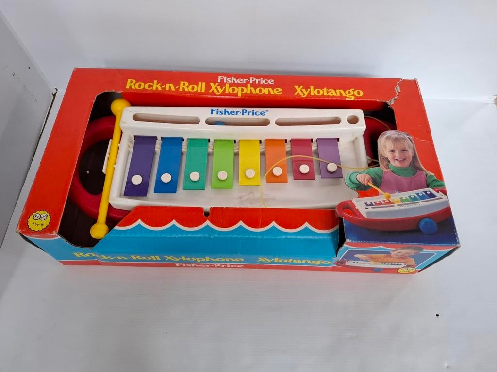 Vintage Fisher Price set 2214 Rock-n-Roll Xylofoon met doos, Ophalen of Verzenden, Gebruikt, Speelset, Met geluid