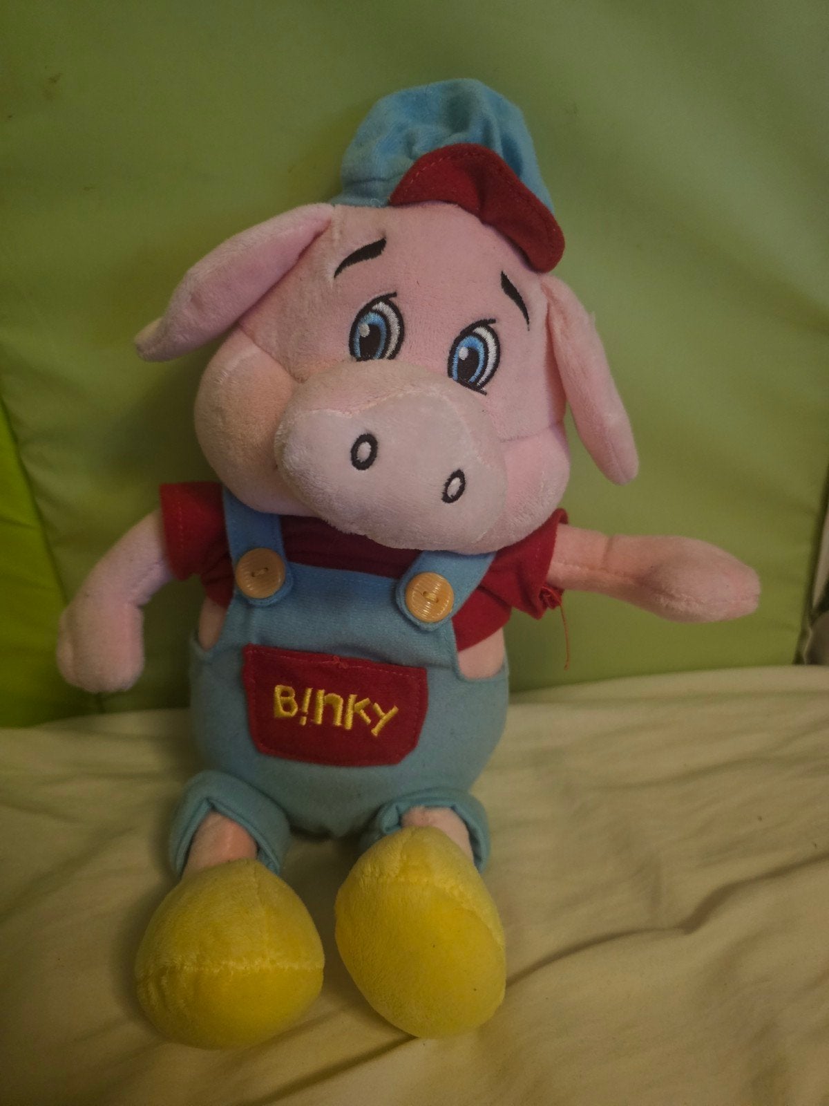 Leuk roze varkentje knuffel met blauwe tuinbroek, Gebruikt, Overige merken, Overige karakters, Overige typen