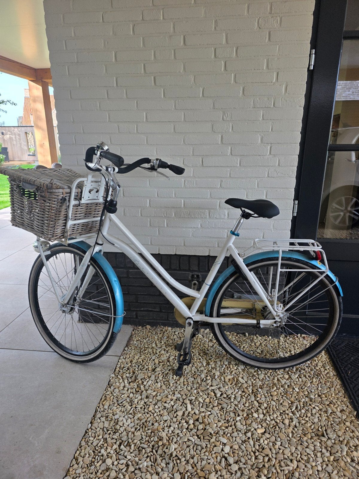 Cortina Damesfiets met mand - Wit/Blauw, Velgrem, Versnellingen, Ophalen, Overige merken