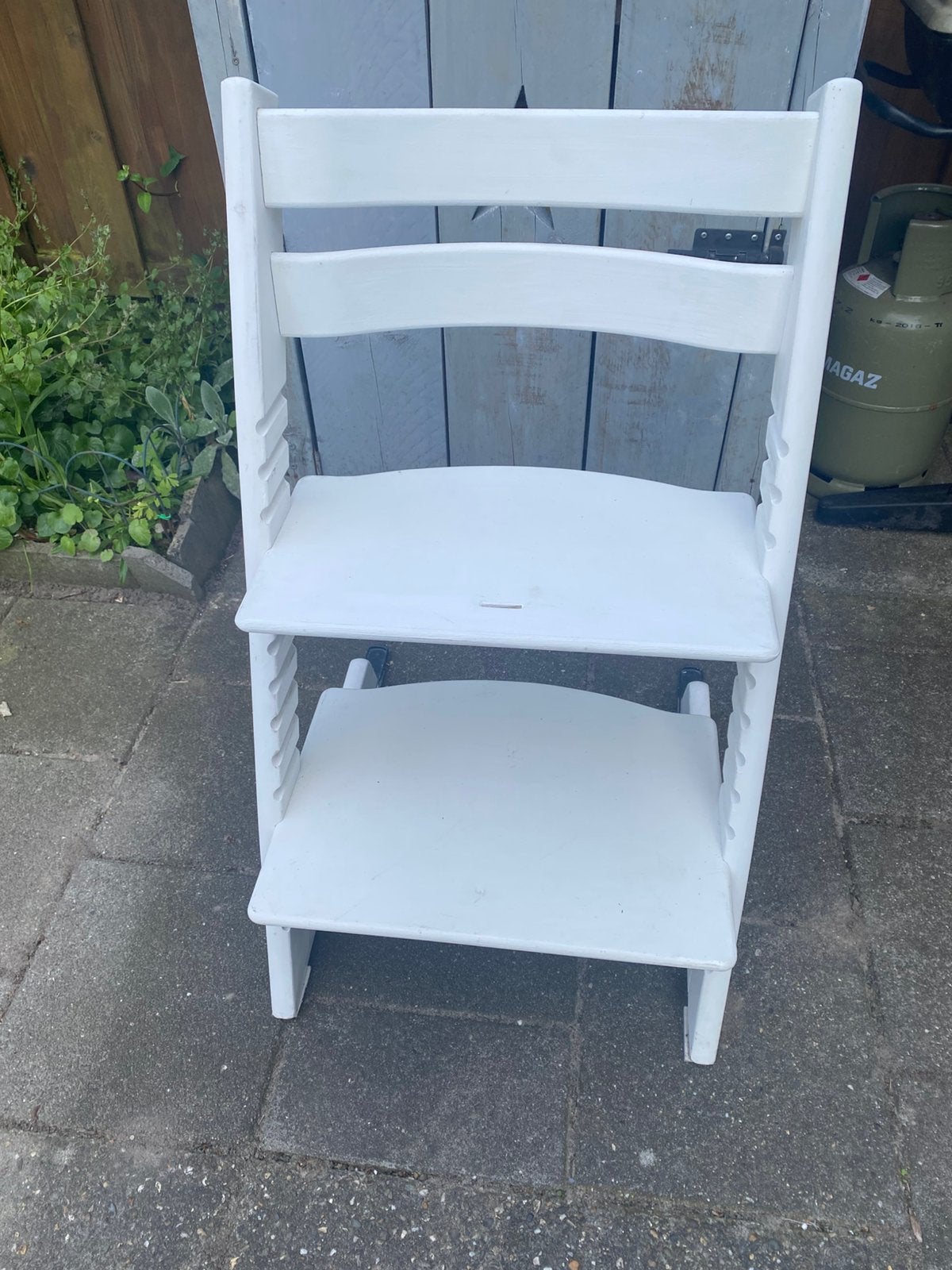 Tripp Trapp stokke meergroeistoel wit nieuw model, Ophalen of Verzenden, Zo goed als nieuw, Meegroeistoel