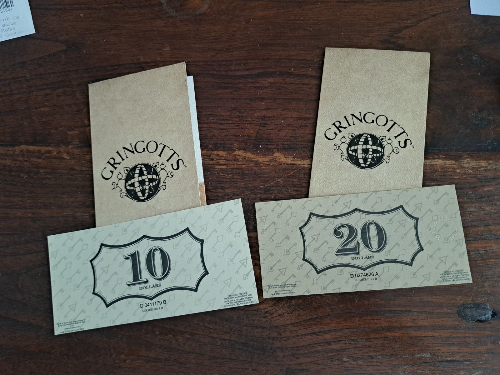 Harry Potter Gringotts Geld - 10 en 20 $ Universal Studios, Verzamelen, Complete verzamelingen en Collecties, Ophalen of Verzenden