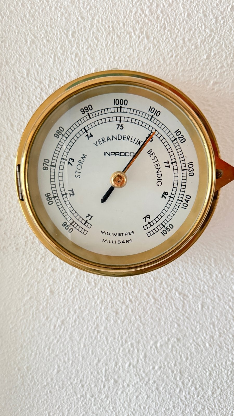 Vintage Inproco Barometer - Messing, Ophalen of Verzenden, Gebruikt, Barometer
