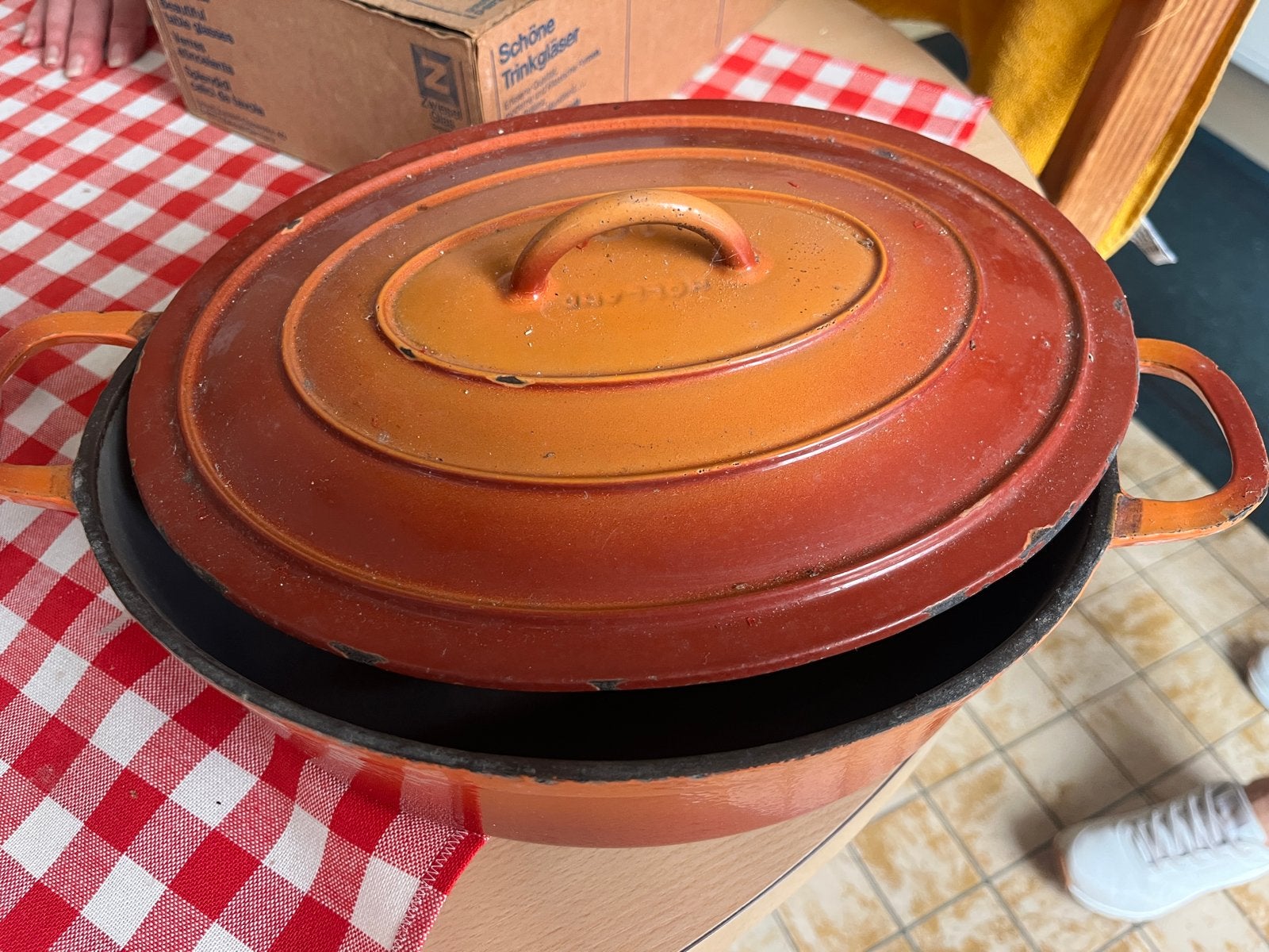 Gietijzeren Braadpan Oranje - Gebruikt, Ophalen, Gebruikt, Met deksel, Overige merken