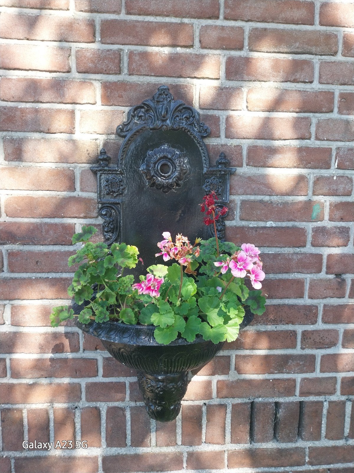 Mooie gietijzeren waterornament/plantenbak voor aan de muur, Gebruikt, Minder dan 60 cm, Ophalen of Verzenden, Metaal