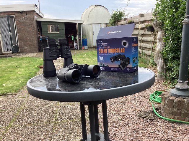 Exclusieve Solar Bioculair 10x42 voor zonsverduistering, Ophalen of Verzenden, Zo goed als nieuw, Minder dan 80 mm, Lenzentelescoop (refractor)