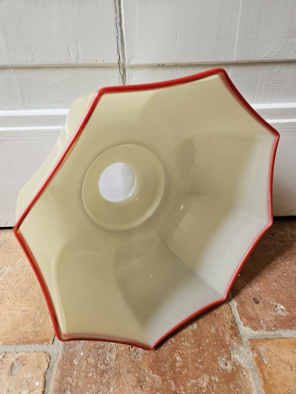 Vintage lampenkap - Crème met rode rand, Ophalen, -, -, Rond