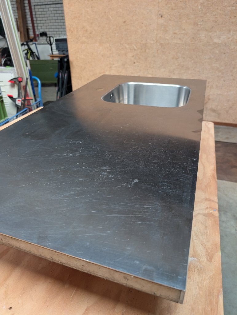 RVS Keukenblad met wasbak, Huis en Inrichting, Keuken | Keukenelementen, Ophalen, Gebruikt, 100 tot 150 cm, Minder dan 100 cm