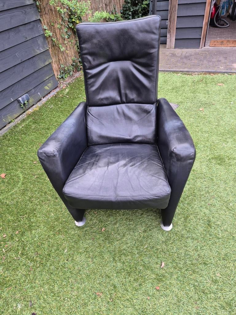 Comfortabele zwarte leren fauteuil, Ophalen, Gebruikt, Leer, 75 tot 100 cm