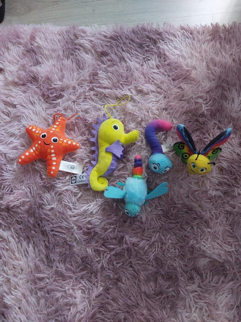Leuke knuffels: zeedier en vlinder set, Gebruikt, Overige typen, Ophalen of Verzenden, Meerkleurig