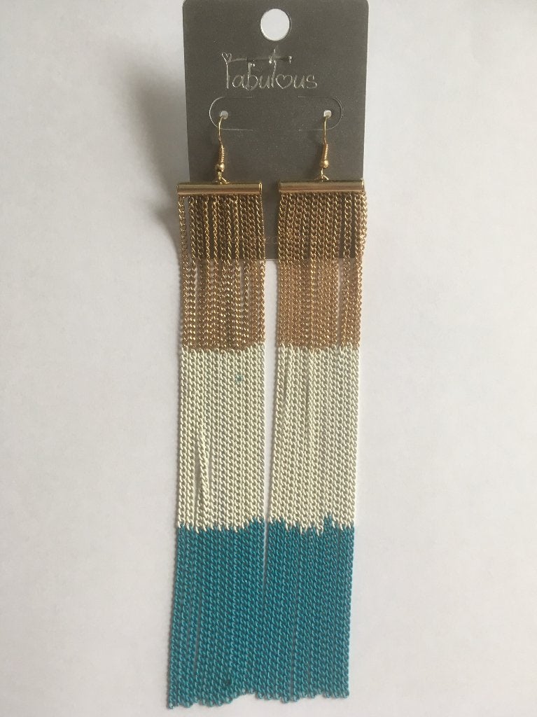 Fabulous gouden turquoise witte kettinkjes hang oorbellen, Overige materialen, Hangers, Nieuw, Ophalen of Verzenden