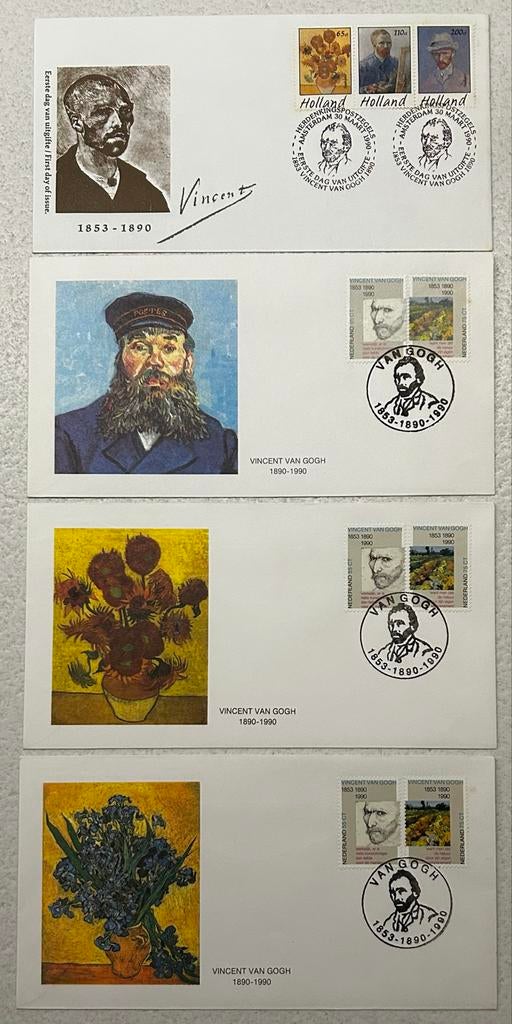 4 Eerstedagenveloppen Vincent van Gogh 1990, Postzegels en Munten, Postzegels | Eerstedagenveloppen, Ophalen, Onbeschreven, Nederland