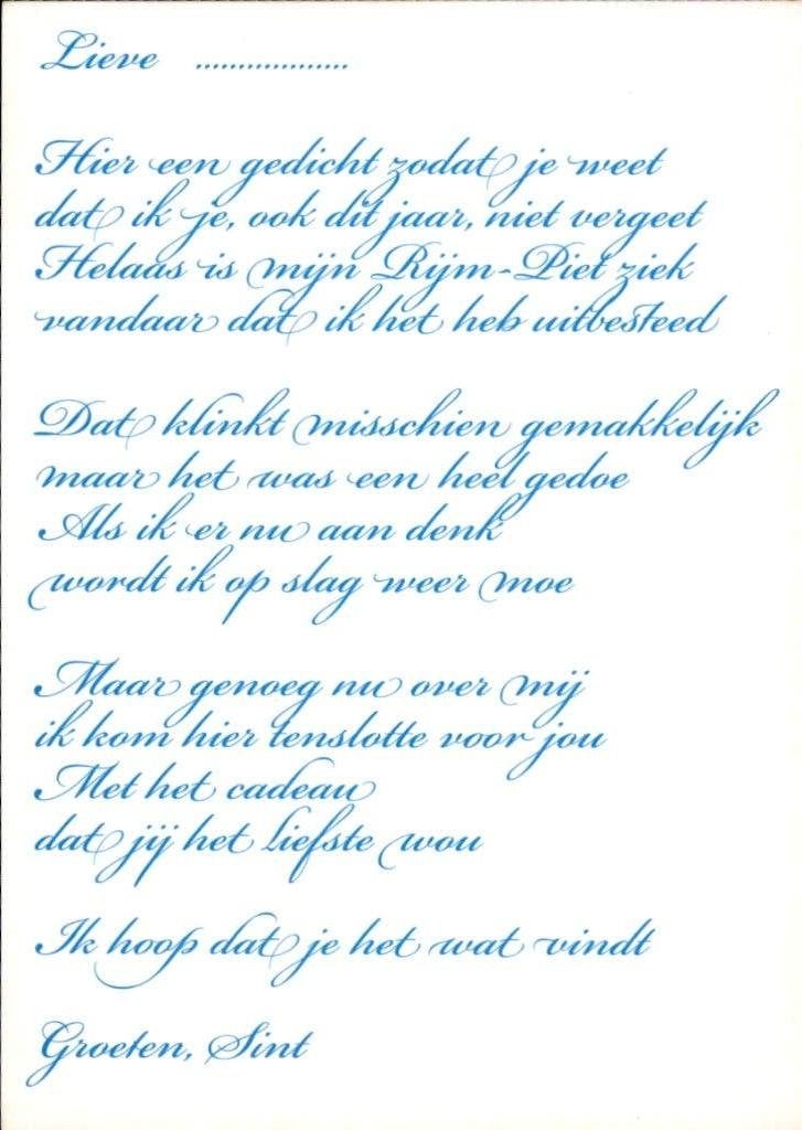 Sinterklaas gedicht, Ophalen of Verzenden, 1980 tot heden, Ongelopen, Feest(dag)
