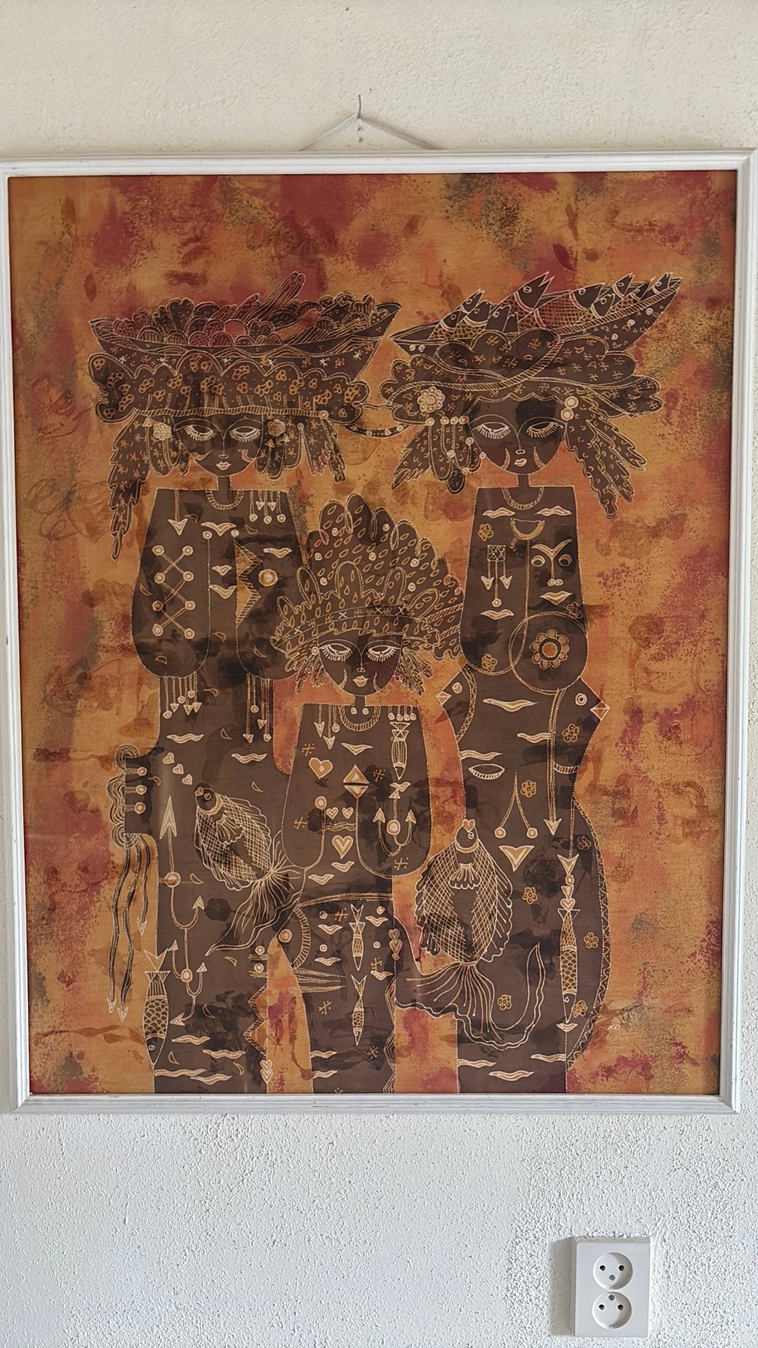 Originele ingelijste batik in warme kleuren, Ophalen