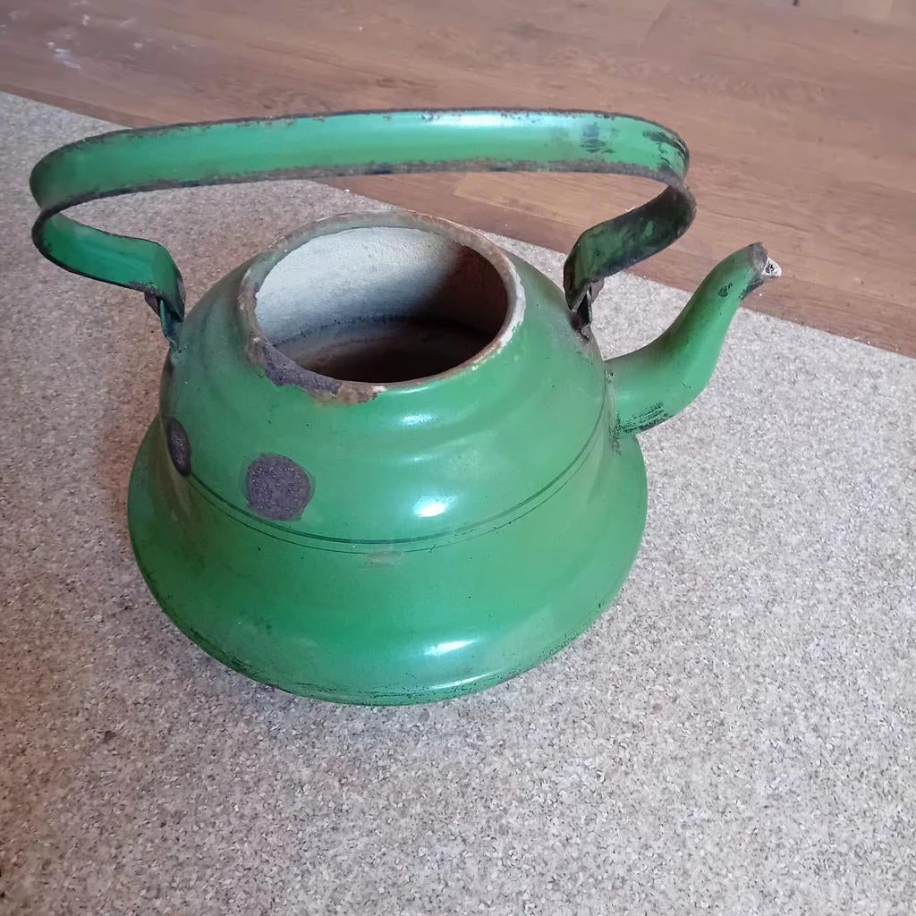 Vintage Groene Emaille Theepot / Ketel - Decoratief, Ophalen of Verzenden