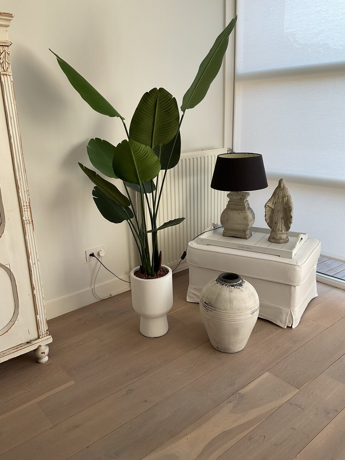 Kunst Strelitzia, Olijfpot Loods 5 & Maria beeld steen, Ophalen, Overige materialen, Wit, Landelijk