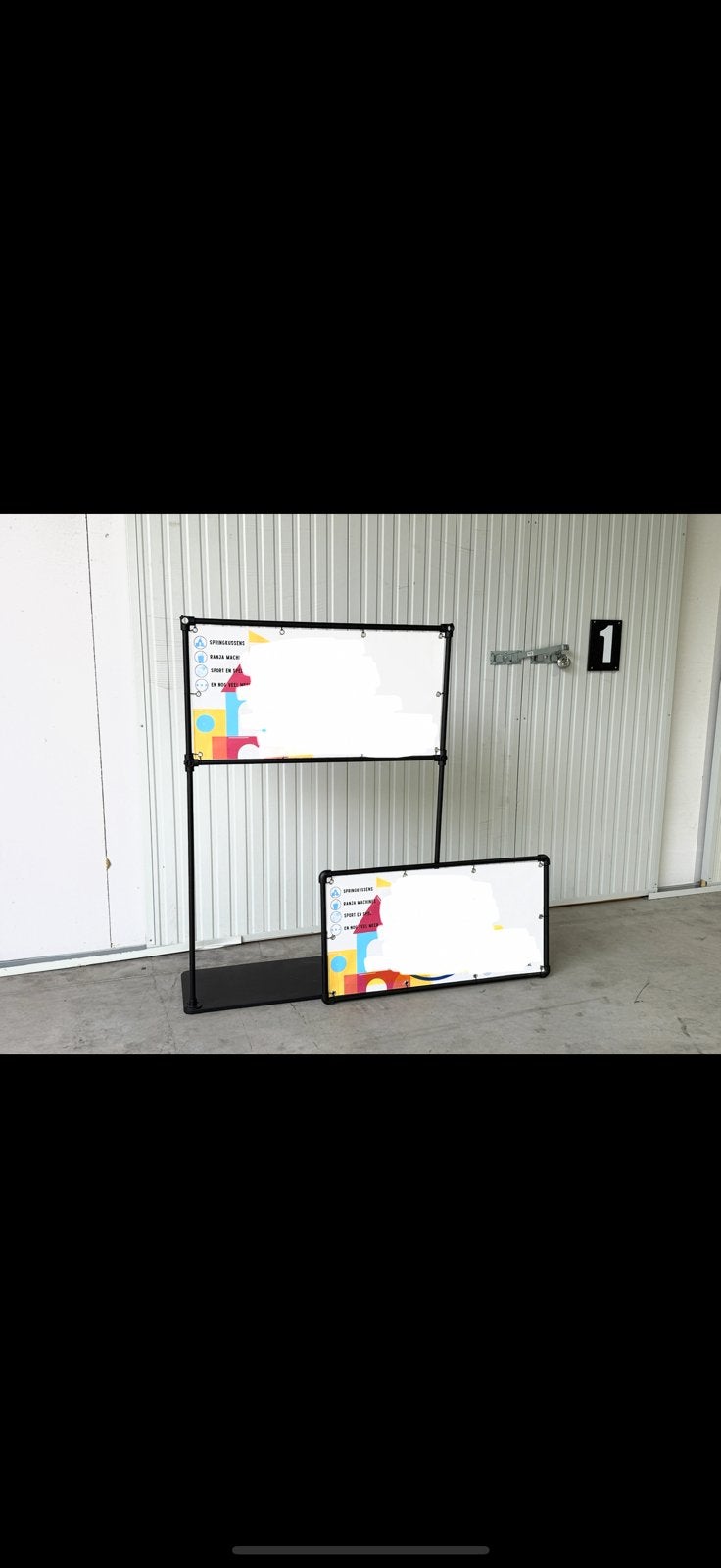 2x Zwart Spandoek Frame 50x100cm met Betonblokken, Ophalen