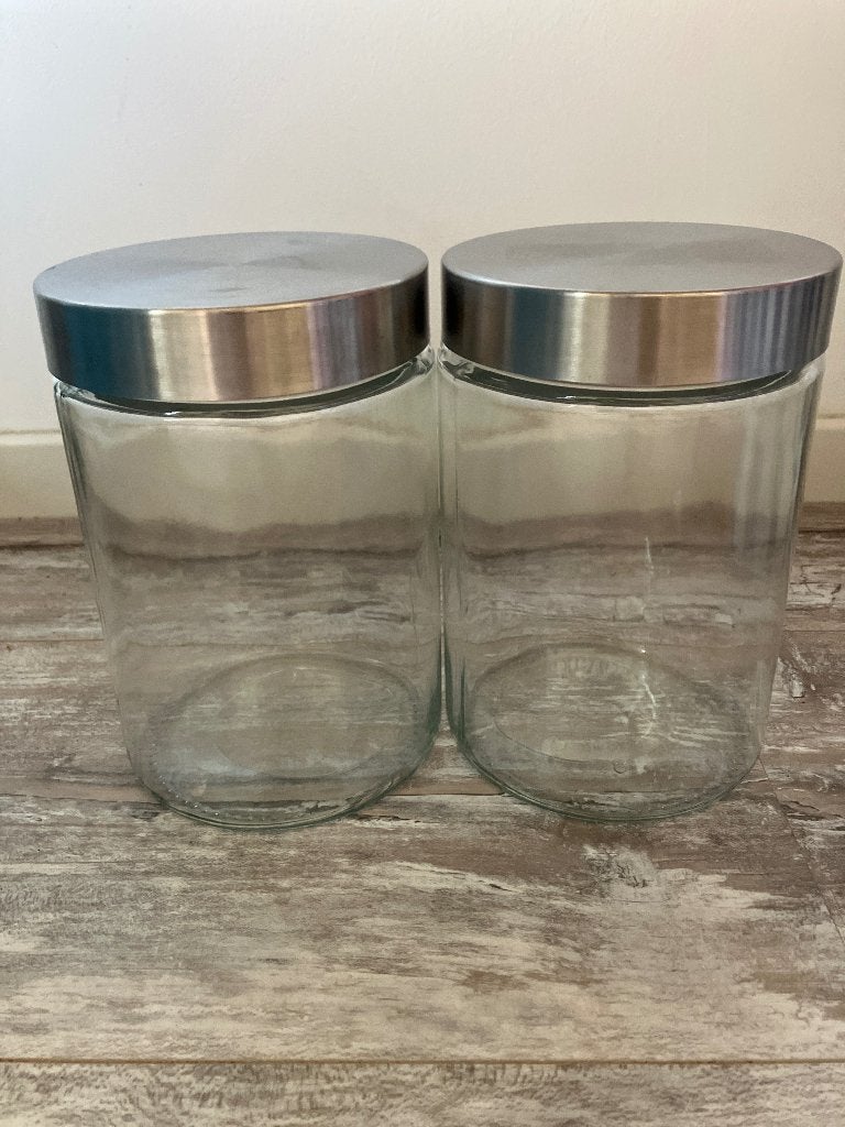 Voorraadbus 2x, Glas, Zilver, Ophalen of Verzenden, Zo goed als nieuw
