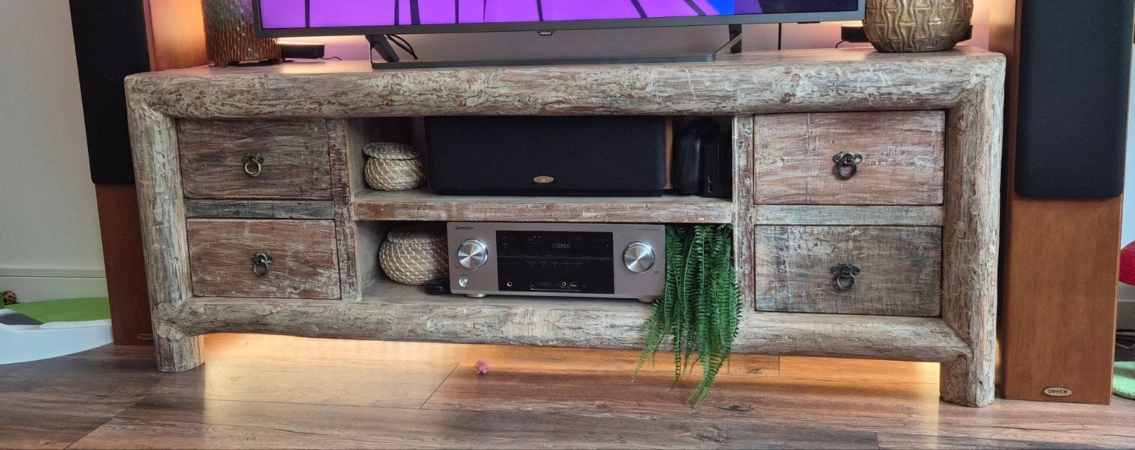Teak massief houten TV-meubel, Ophalen, 150 tot 200 cm, Teakhout, Minder dan 100 cm