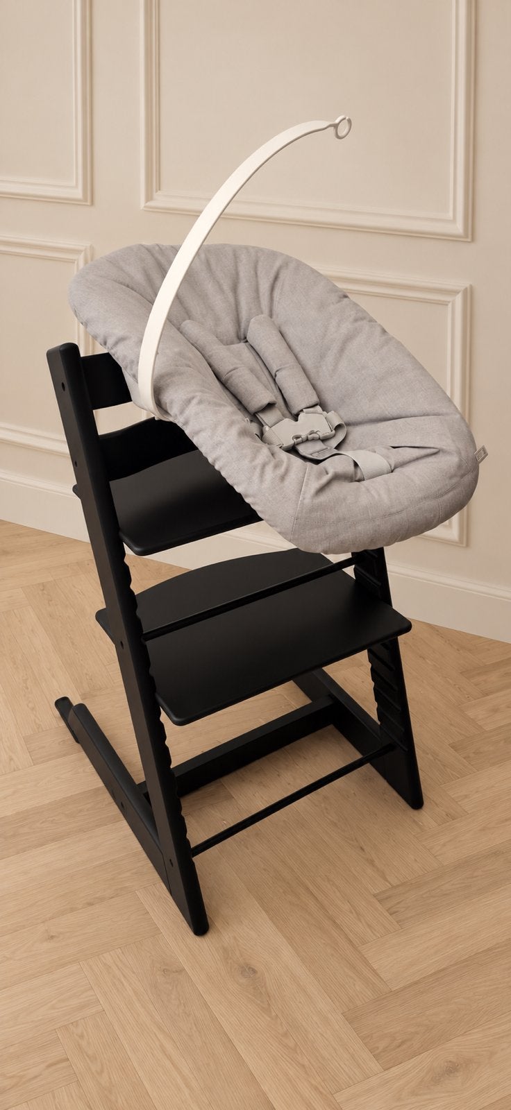 Stokke Tripp Trapp Kinderstoel zwart met newbornset, Ophalen, Gebruikt, Meegroeistoel