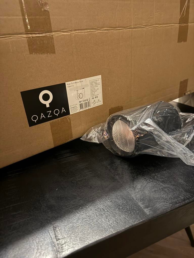 QAZQA Ruler LED Plafondlamp - 4 lichts - Zwart, Huis en Inrichting, Lampen | Plafondlampen, Ophalen, Nieuw, Metaal