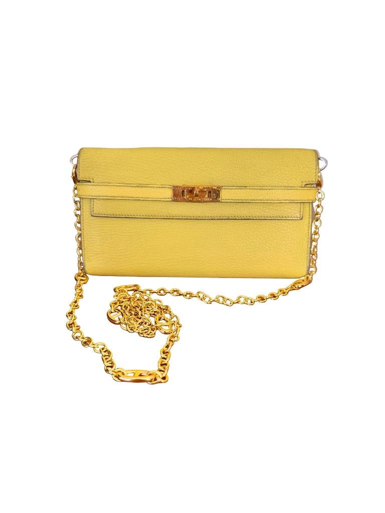 Hermès Yellow Kelly Classic Long Wallet in Chevre Leather, Sieraden, Tassen en Uiterlijk, Tassen | Damestassen, Zo goed als nieuw