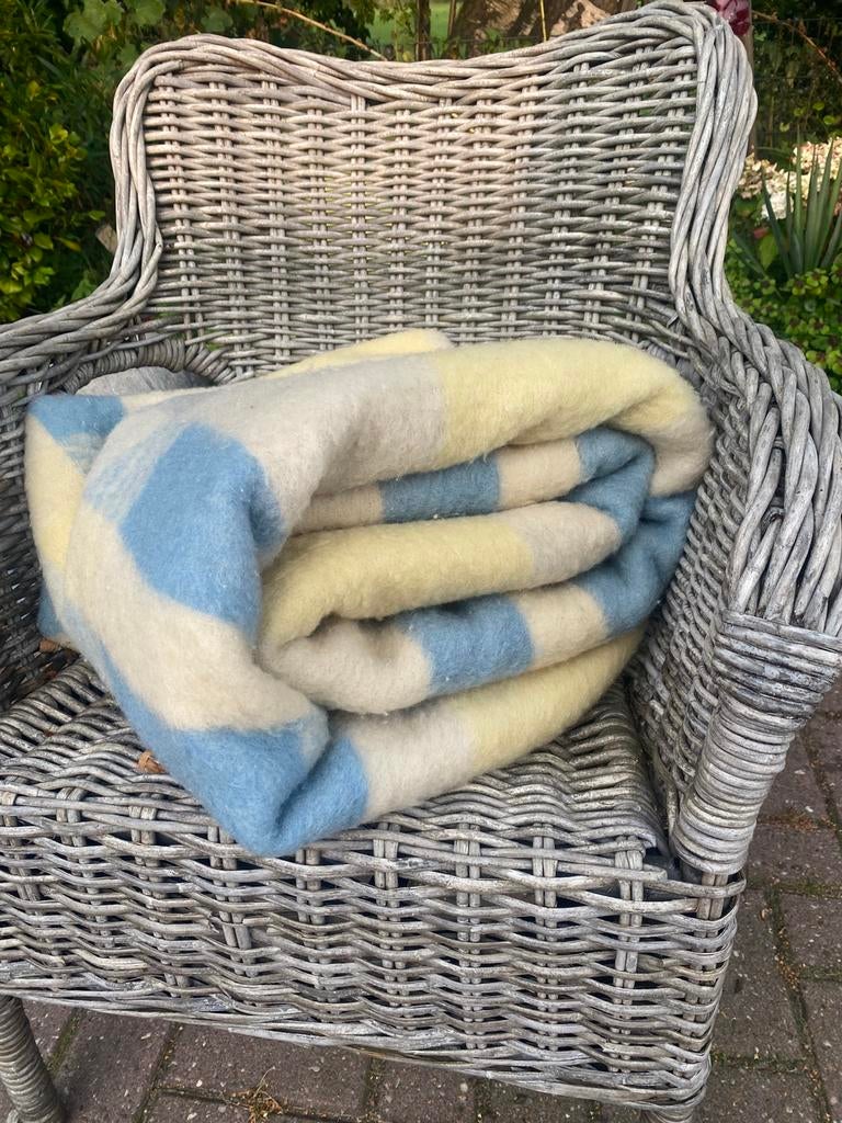 Prachtige blauw/ geel Vintage wollen deken, Ophalen of Verzenden, Zo goed als nieuw