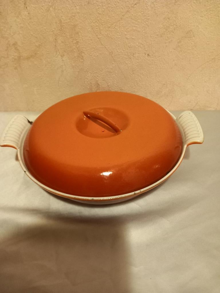 Oranje gevlamd emaille 3 vakspan, Ophalen of Verzenden