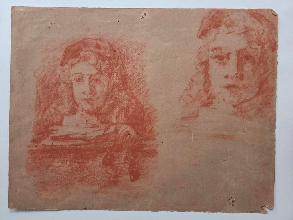 Naar Rembrandt. Portret zoon Titus. Roodkrijttekening., Antiek en Kunst, Ophalen of Verzenden