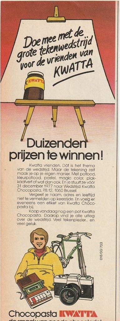 Retro reclame 1977 Kwatta chocopasta goede chocolade, Verzenden, Overige typen