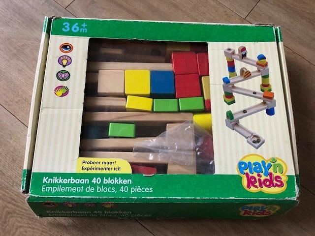 Knikkerbaan hout 40 blokken, Kinderen en Baby's, Speelgoed | Houten speelgoed, Ophalen, Gebruikt