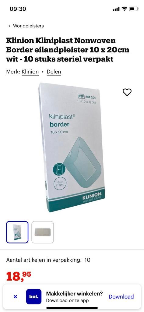 Pleister knie prothese 10 x 25, Diversen, Ophalen of Verzenden, Nieuw