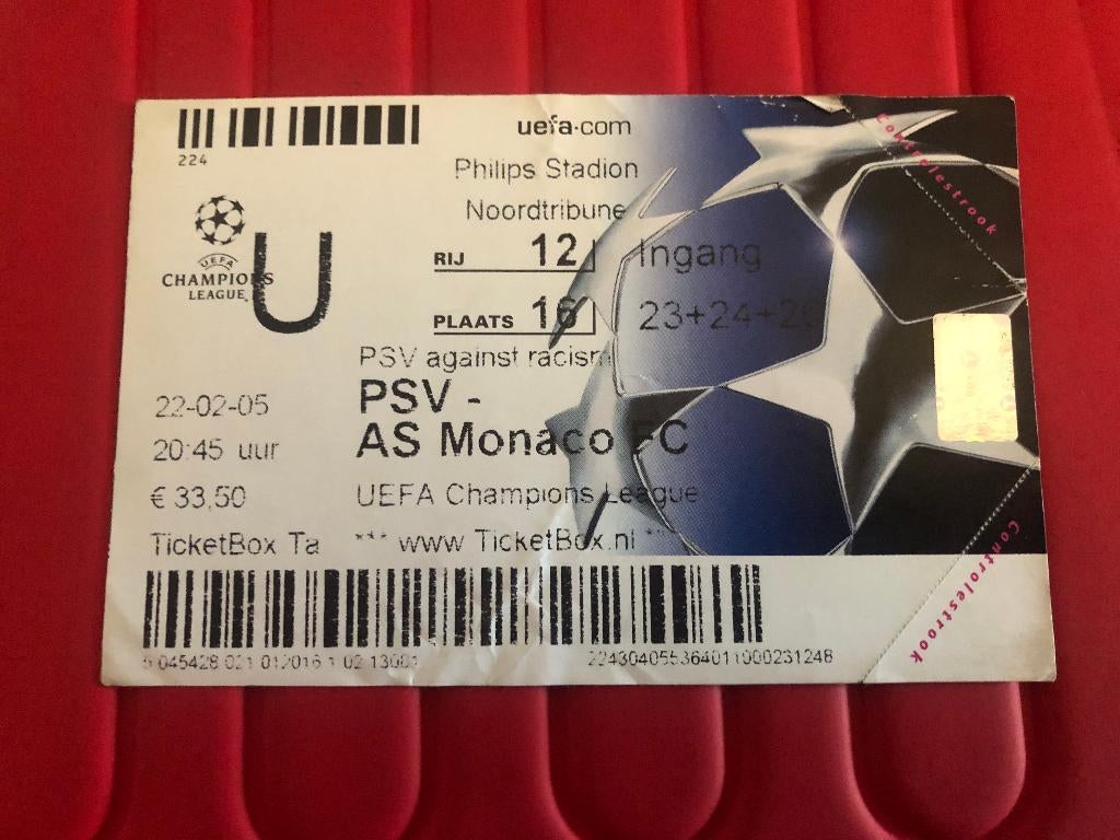 ticket cl psv - as monaco 2004/2005, Verzamelen, Ophalen of Verzenden, Zo goed als nieuw, PSV, Overige typen