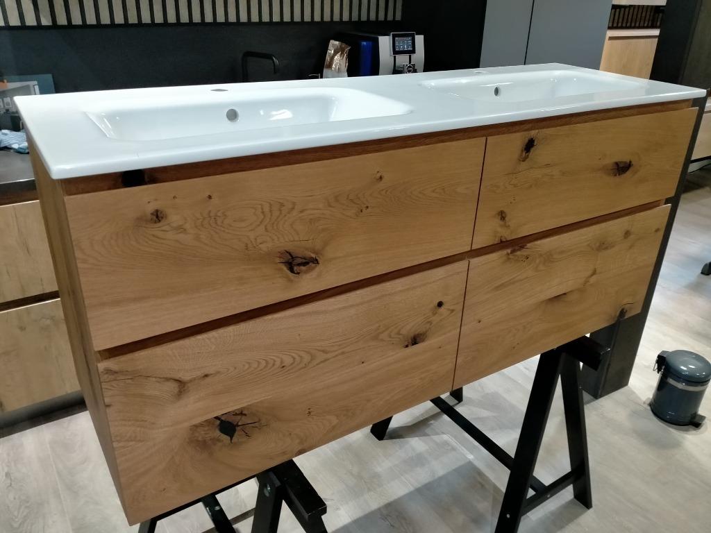 Massief Eiken Houten Badmeubel met Keramische wastafel 140cm, Huis en Inrichting, 100 tot 150 cm, Nieuw, Ophalen of Verzenden