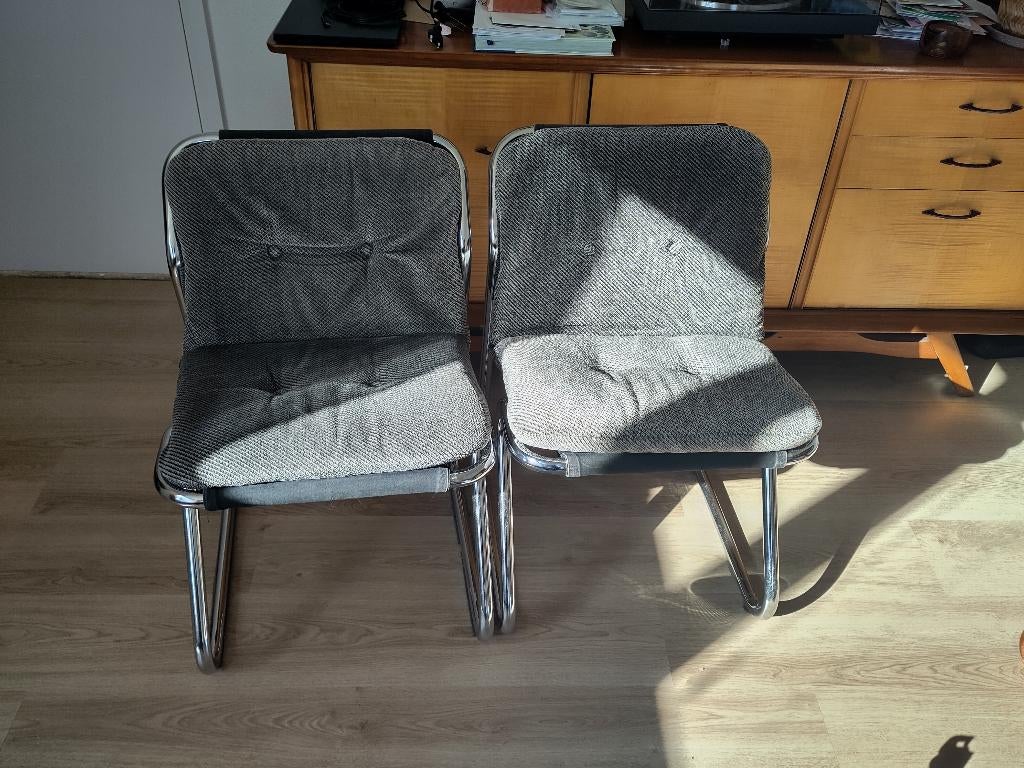 Retro vintage Stoelen mid century modern buisframe, Ophalen, Gebruikt, 75 tot 100 cm, Stof