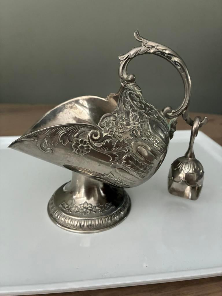 Verzilverde suikerpot met schepje, Ophalen of Verzenden