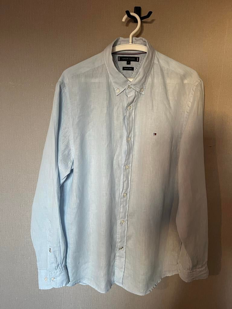 Tommy Hilfiger Lichtblauw Overhemd - ZGAN maat L, Ophalen of Verzenden, Zo goed als nieuw, Blauw