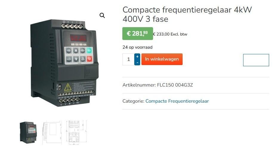 Compacte frequentieregelaar 4kW 400V 3 fase, Ophalen of Verzenden, Zo goed als nieuw, Schakelaar