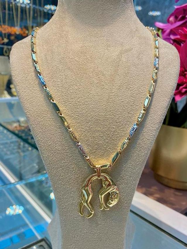 14K Gouden Bicolor Ketting & Panterhanger, Sieraden, Tassen en Uiterlijk, Kettingen, Ophalen of Verzenden, Nieuw, Goud, Goud