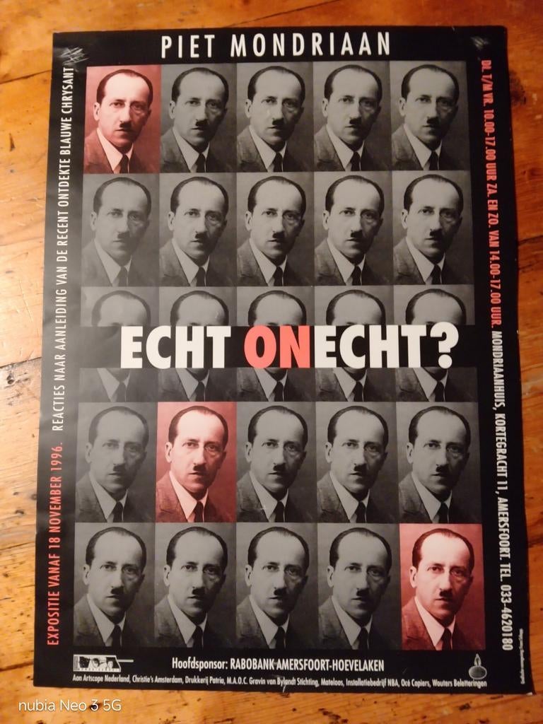 Piet Mondriaan - ECHT ONECHT? Tentoonstellingsposter, Antiek en Kunst, Kunst | Tekeningen en Foto's, Ophalen of Verzenden