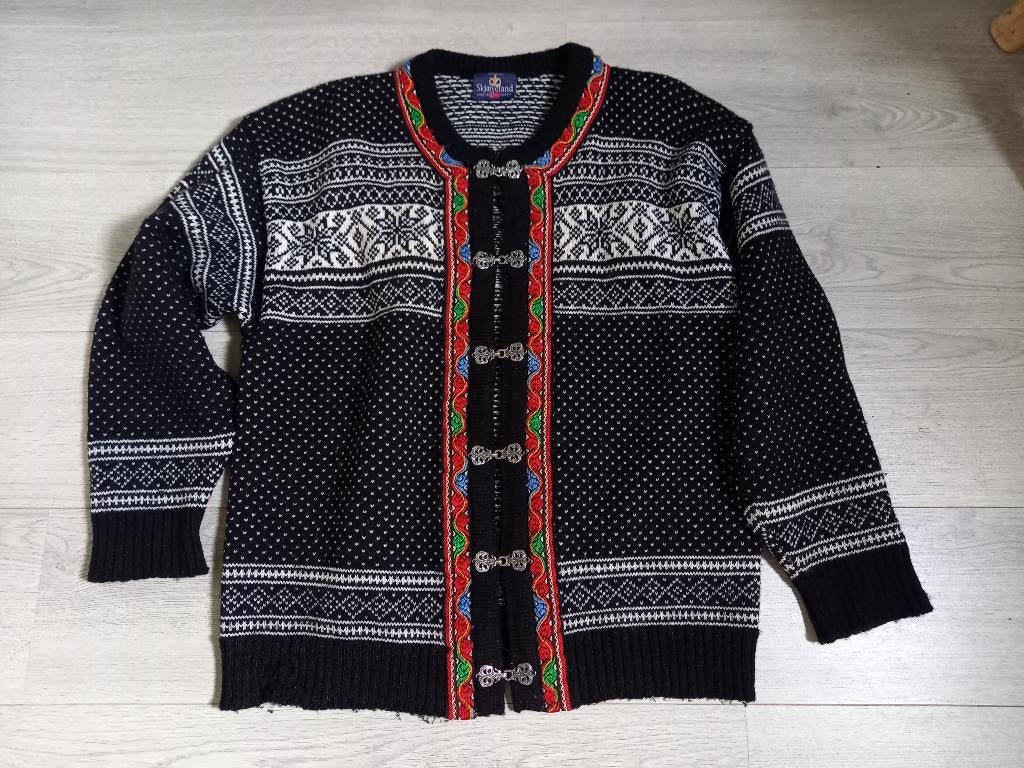 Noors Wollen Vest (Maat XL) Skaeveland, Kleding | Dames, Truien en Vesten, Gedragen, Maat 46/48 (XL) of groter, Zwart, Ophalen of Verzenden