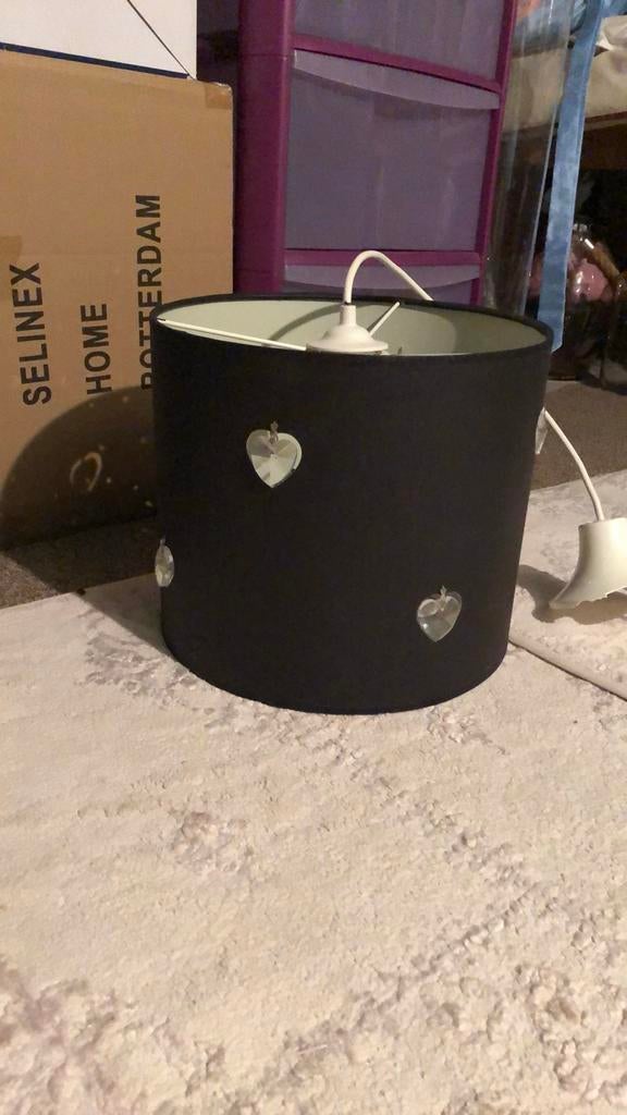 Zwarte lampenkap met kristallen hartjes, Ophalen, Gebruikt, Zwart, Minder dan 25 cm