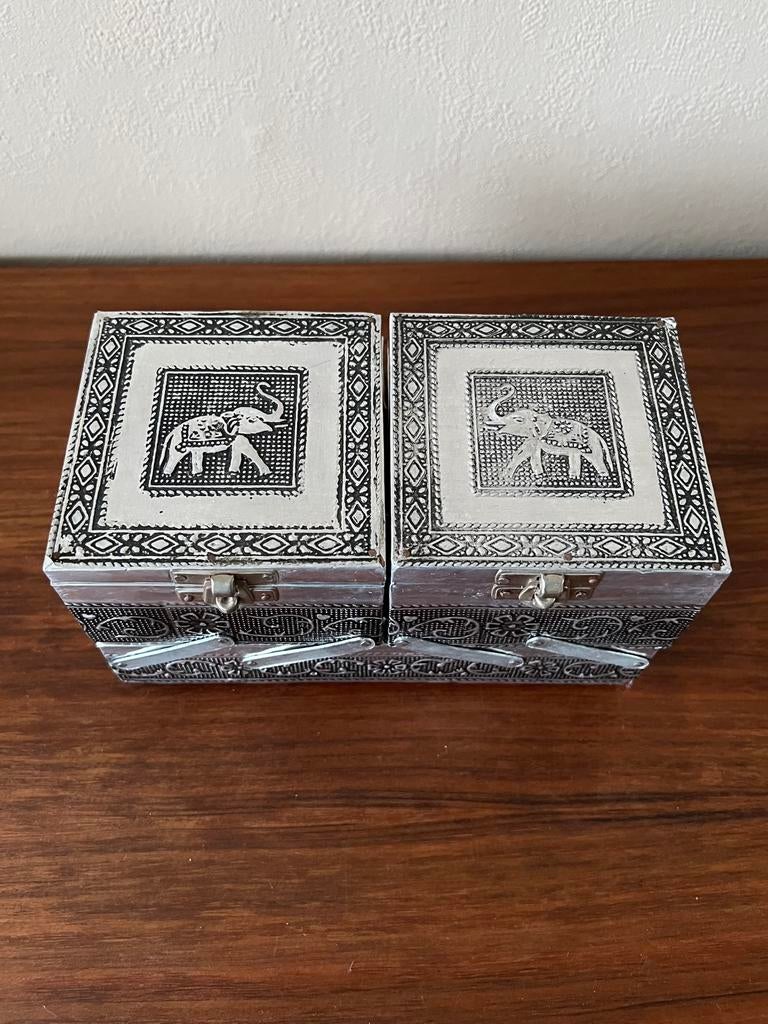 Vintage sieradendoosje beautycase olifanten zilver retro, Ophalen of Verzenden, Zo goed als nieuw