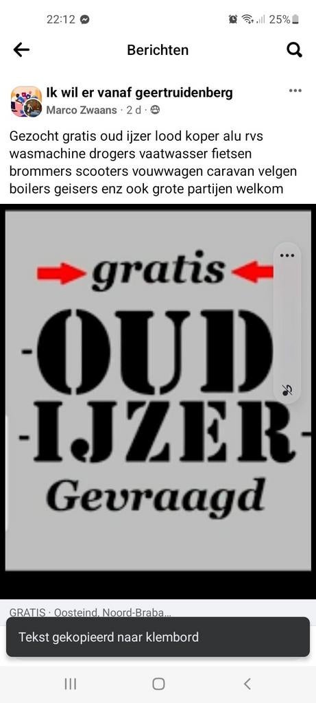 Gezocht gratis oud ijzer lood koper alu enz, Ophalen