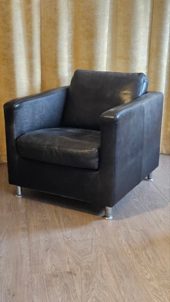 Prijs verlaagd 2 Machalke Zwart leren fauteuils, Huis en Inrichting, Fauteuils, Ophalen, Gebruikt, 75 tot 100 cm, Modern